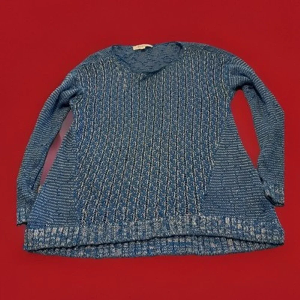 Vince Camuto Sweater S Blue Loose Knit Crew Neck Preppy Measurements In Pics